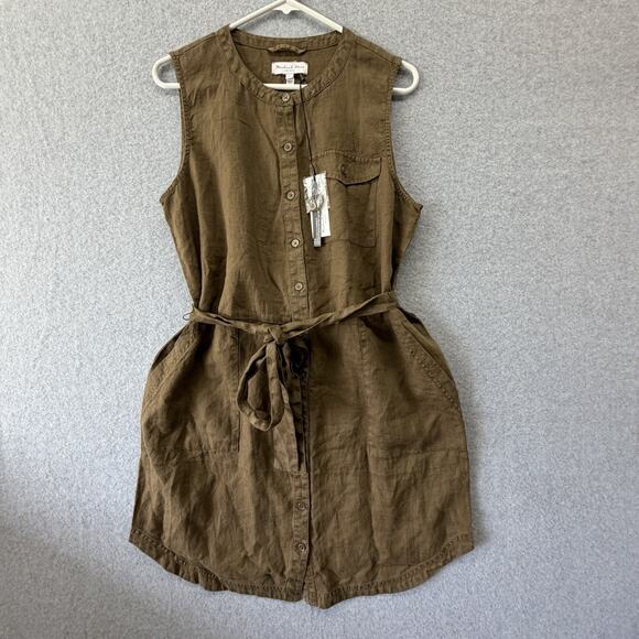 Michael Stars Brady Linen Dress NWT Medium Brown Shirt Tie Waist Utility Luxury Michael Stars Brady Linen Dress NWT Medium Brown Shirt Tie Waist Utility Luxury